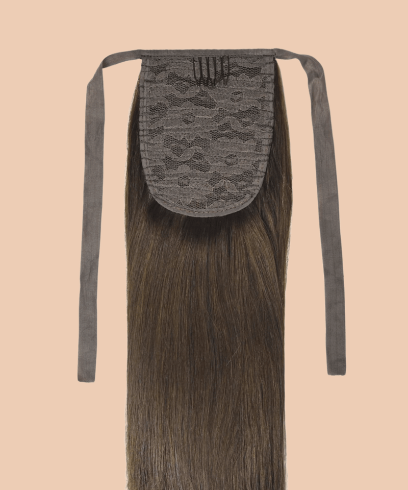 Clip on Ponytail Human Hair - Medium Brown (#4) image cap
