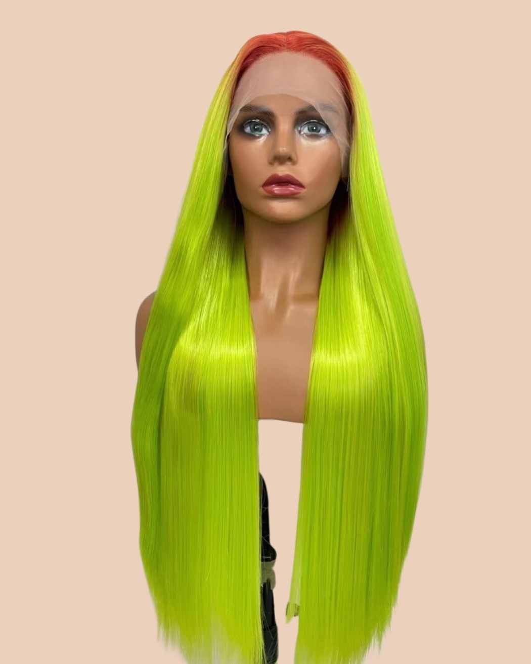 Zeta - Lime Green with Orange Roots Synthetic Wig image cap