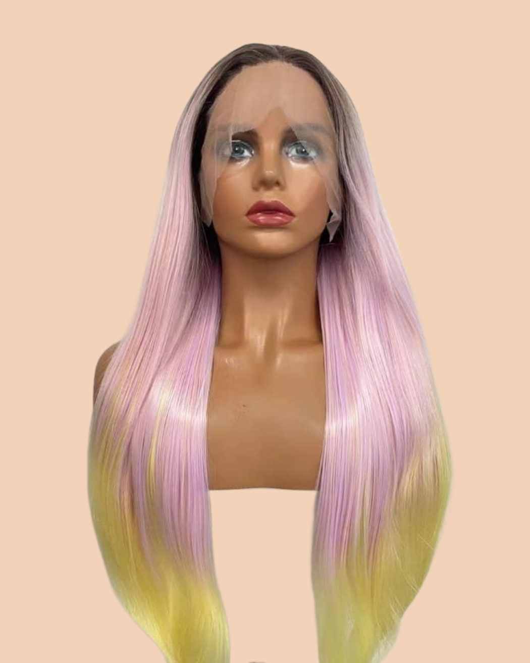 Temy - Pastel Pink and Yellow Synthetic Lace Front Wig image cap
